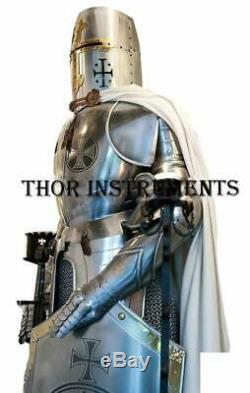 16 GA FULL SIZE 6 FEET Medieval Wearable Knight Crusader Suit of Armor With BASE
