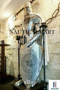 16 GA FULL SIZE 6 FEET Medieval Wearable Knight Crusader Suit of Armor With BASE