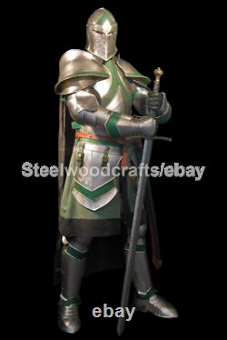 18 Gauge Steel & Leather Medieval Knight Full Body Suit Of Armor Larp Costume