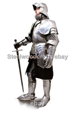 18 Gauge Steel Medieval Gothic Knight Full Body Suit Of Armor Larp Costume