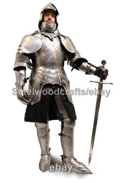 18 Gauge Steel Medieval Gothic Knight Full Body Suit Of Armor Larp Costume