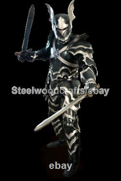 18 Gauge Steel Medieval Gothic Knight Full Body Suit Of Armor Larp Costume Black