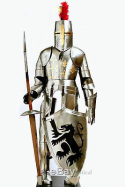 6 feet Medieval Knight Suit Of Full Body Crusader Armor Steel Templar Combat