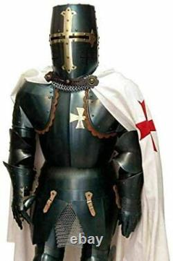 Antique Medieval Knight Crusader Templar Suit of Armor Wearbale Costume Silver