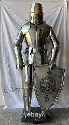 Antique Medieval Knight Wearable Suit Of Armor Crusader Full Body Larp Men Armor