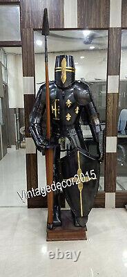 Armor Medieval Full Suit of Armor Dark Black Knight Wearable Halloween Costume