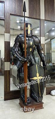 Armor Medieval Full Suit of Armor Dark Black Knight Wearable Halloween Costume