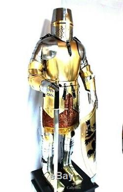 Brass Plated Steel Metal Full Body Combat Armour Knight Suit Shield Sword