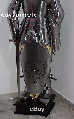 Crusader Knight Templar Wearable Suit Of Armour WithSword, Shield, Wooden Stand