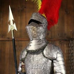 Crusader Medieval Knight in Suit of Handmade Armor 7FT with Shield and Spear