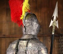 Crusader Medieval Knight in Suit of Handmade Armor 7FT with Shield and Spear