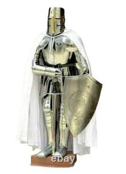 Crusader's Valor Silver Medieval Knight Full Body Suit of Armor Wearable