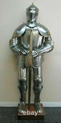 Full Armour Suit Of Armor Medieval Knight Crusader Collectible Costume Silver
