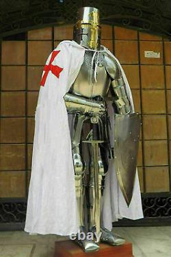 Full Body Medieval Sword Knight Suit Of Armour Templar Combat Shield Halloween