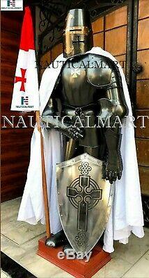 Halloween Templar Medieval Knight Combat Armor Full Suit With Stand 6 Feet Cross