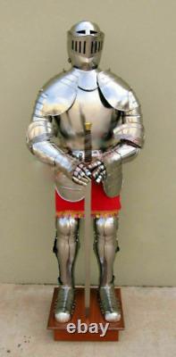 Handmade Medieval Full Body Knight Armor of Crusader Suit with Wooden Base Stand