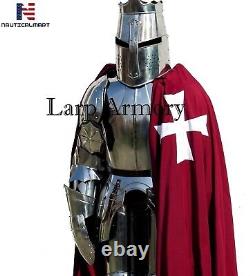 Knight Full Suit of Armor Custom LARP Halloween Costume Cloak, Shield, Chainmail