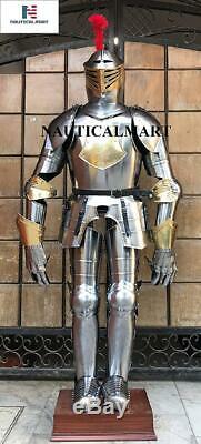 Knight Suit of Armor Medieval Interior Decor Armor Suit Sword Shield Steel 6 Ft
