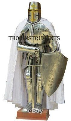 Knight Templar Suit of Armor Crusader Renaissance Armour Costume- Shield & Sword