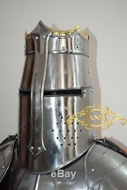 Knight Templar Suit of Armor Medieval Scottish Plate Silver Halloween Costume