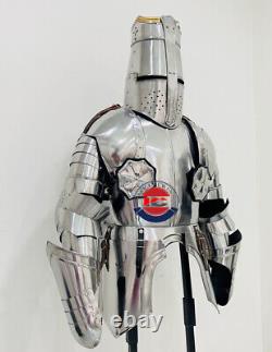 Medieval 18G Steel Knight Templar Half Body Armor Suit Silver Costume