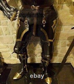 Medieval Black Armor Suit Wearable Knight Gothic Full Body Armour WithHorn Helmet