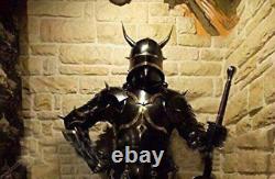 Medieval Black Armour Suit Wearable Knight Gothic Full Body Armour Horn Helmet