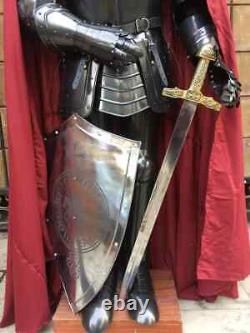 Medieval Black Knight Suit of Armor With Shield, Cloak LARP