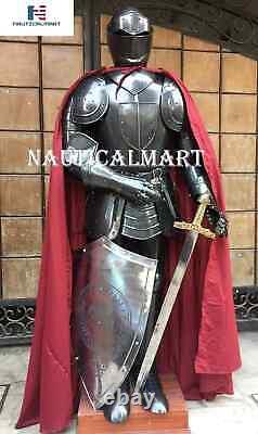 Medieval Black Knight Suit of Armor With Shield, Cloak LARP