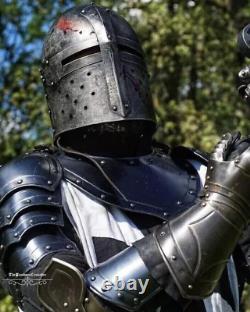 Medieval Black Templar Knight Full Body Armor Suit Halloween steel Costume