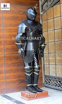 Medieval Brass Knight Black Suit of Armor Combat Full Body Costume Battle Armour