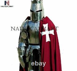 Medieval Brass Knight Suit Of Full Body Armour Templar Costume Red Shield Sword