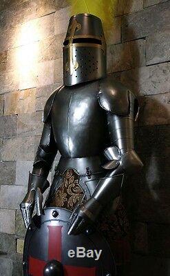 Medieval Crusader Knight in Suit of Armor & Shield Full Size Body Suit