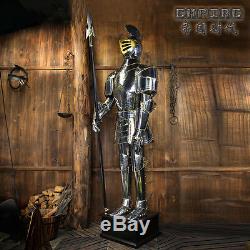 Medieval Crusader Knight in Suit of Armor & Spear & Shield Full Size Body Suit
