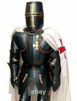 Medieval Full Black Steel Templar Knight Suit of Armour Wearable Costume Battle