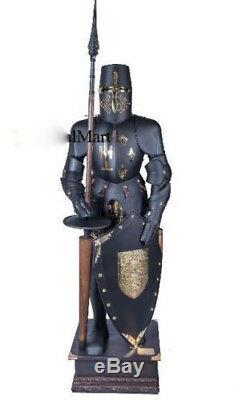 Medieval Full Black Templar Knight Suit of Armor Wearable Costume