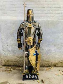 Medieval Knight Armor, Suit Of Armor Stainless Steel Full Body Armour With Woode