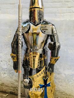 Medieval Knight Armor, Suit Of Armor Stainless Steel Full Body Armour With Woode