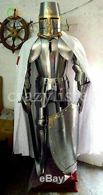 Medieval Knight Battle Suit Of Armor Templar Combat Full Body SCA Armour Stand