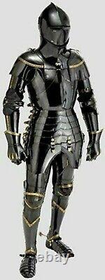 Medieval Knight Black Suit of Steel Armor Combat Full Body Halloween Armor