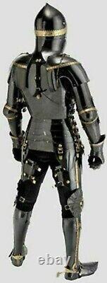 Medieval Knight Black Suit of Steel Armor Combat Full Body Halloween Armor