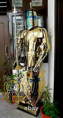 Medieval Knight Brass Wearable Steel Suit Of Armour Crusader Helmet Full Body