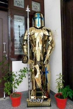 Medieval Knight Brass Wearable Steel Suit Of Armour Crusader Helmet Full Body