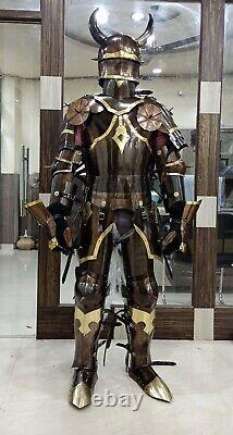 Medieval Knight Copper Wearable Suit Full Body Armor Viking Horn Knight Costume