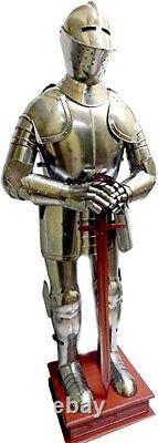 Medieval Knight Crusador Full Suit Of Armor With Base Rustic Vintage Home Decor
