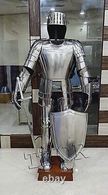 Medieval Knight Gothic Suit of Armor Combat Full Body Armour Wearable Silver