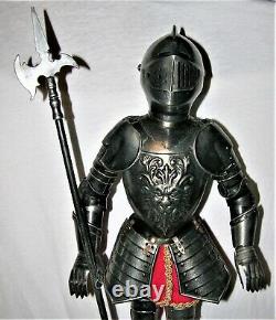 Medieval Knight Metal Suit of Armor with Long Weapon on Base