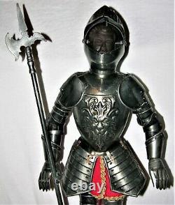 Medieval Knight Metal Suit of Armor with Long Weapon on Base