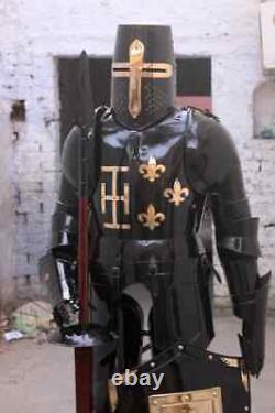 Medieval Knight Suit Of Armor Templar Combat Full Body Armour Stand & Base Gift