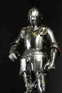Medieval Knight Suit Of Armor Templar Combat Full Body Armour Stand and base